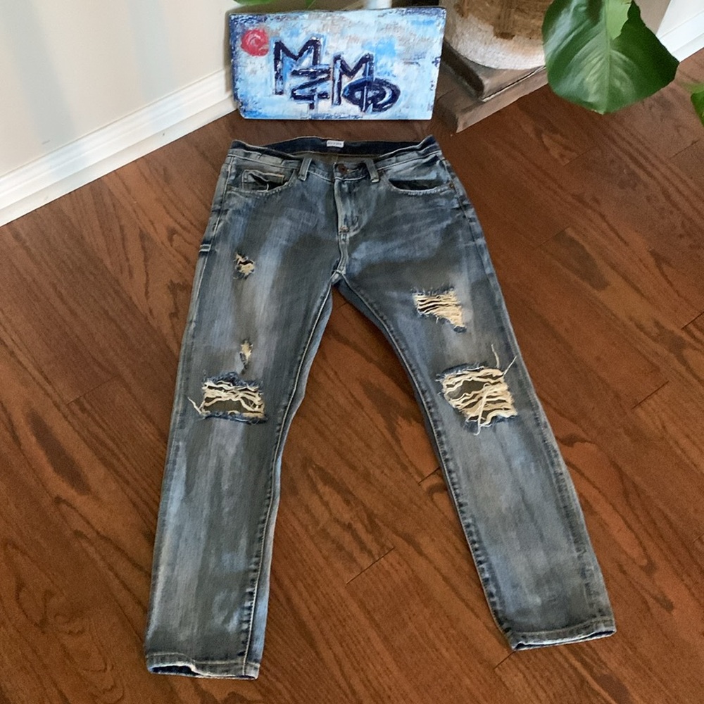 Todayful Japan Vintage Distressed Denim Light Wash Zip 5 Pocket
